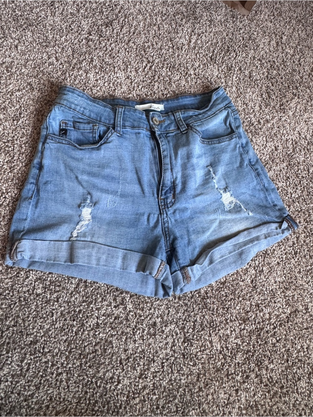 KanCan Light Blue Distressed Roll-Cuff Denim Shorts
